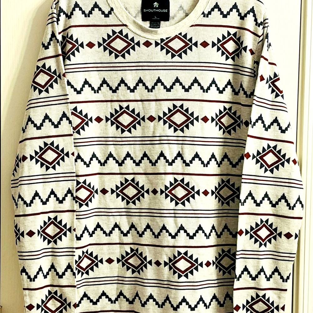 ShoutHouse Mens Southwestern Aztec Long Sleeve Shirt Large